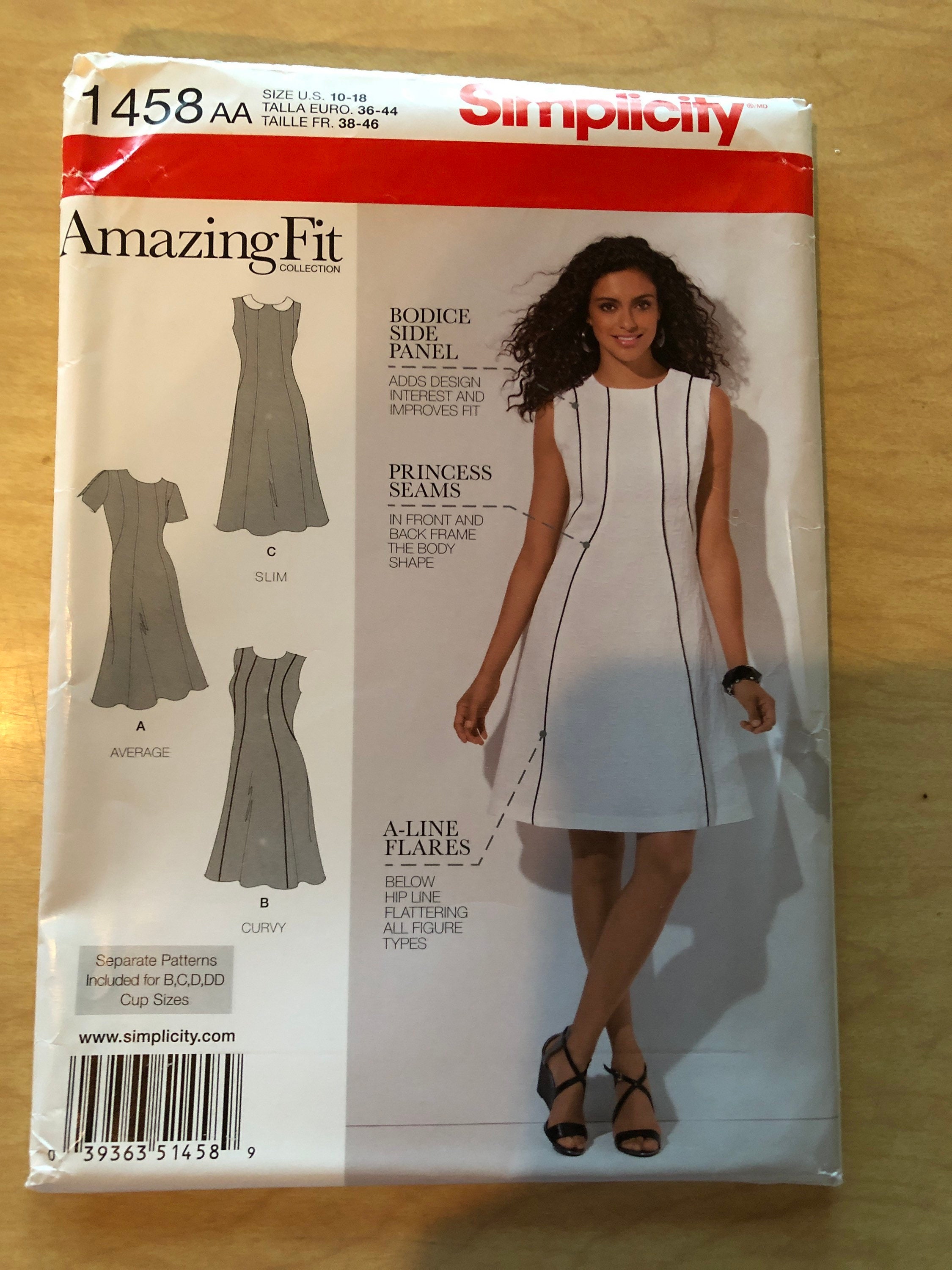 Uncut Factory Fold Sewing Pattern Simplicity 1458 Sizes 10 12 14 16 18 Amazing Fit Misses' Dress Pattern Pieces Slim Average Curvy Fit