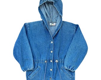Vintage 1990s Basic Editions Hooded Jean Jacket Made in USA - Etsy