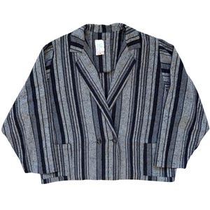 Vintage Grey Vertical Striped Blazer | 1970s-1980s | Extra-large / 2X