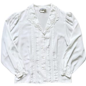 Vintage White Lace Collared Blouse | 1980s | Medium-Large