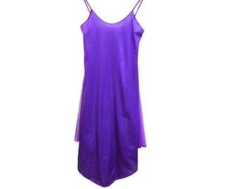 SALE Vintage Lady Cameo Dallas Royal Purple Nightdress/Slip Dress with Sheer Side Panels | 1970s-1980s | Extra-Small/Small