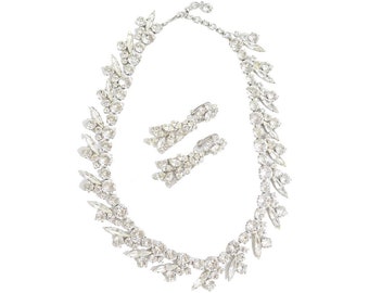 Vintage Sherman Ornate Crystal Necklace and Earring Set | 1950s-1960s
