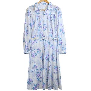 SALE Vintage Blue Purple and White Floral Belted and Collared Shirtdress | 1970s | Large