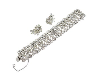 Vintage Sherman Ornate Clear Crystal Rhinestone Bracelet and Earring Set | 1960s