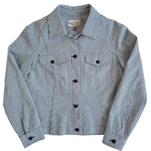 Vintage Boxy Black and White Gingham Printed Jacket | 1990s | Small-Medium