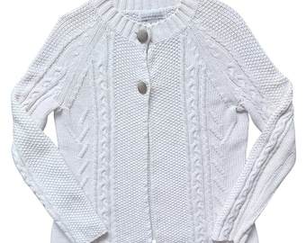 90s Y2K Vintage Jones New York Sport White Cable Knit Cardigan | Medium