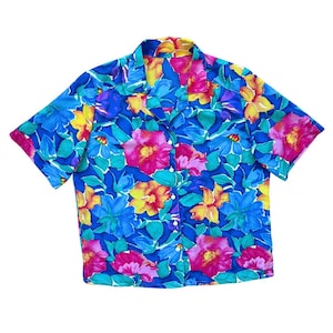 Vintage Multicolored Bright Floral Blouse | 1980s-1990s | Medium-Large