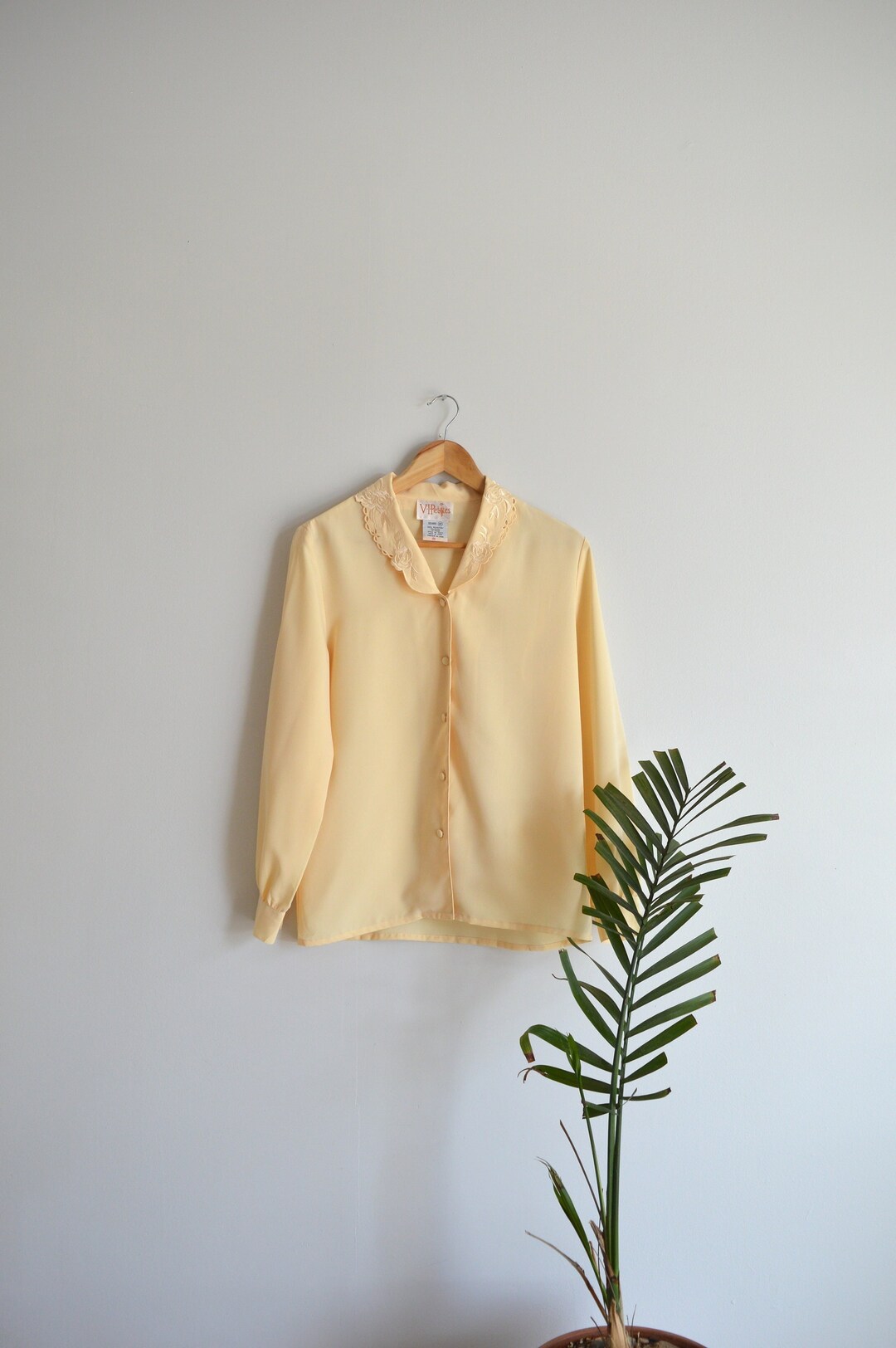CLEARANCE Vintage Pale Yellow Rose Embroidered Collar Blouse Etsy