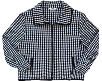 90s Vintage Alia Petites Black and White Gingham Jacket - Medium