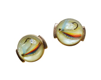 Vintage Krementz Gold Plated Lucite Fish Hook Cufflinks | 1950s