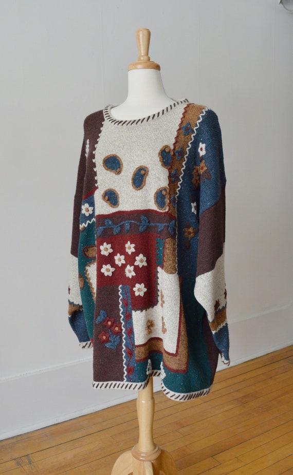 Vintage Mixed Print Colour Block Sweater | Large