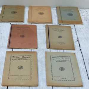 Lot of 7 Vintage Town Reports Conway New Hampshire 1928 1929 1933 1936 1941-43