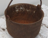 Vintage Heavy Small Cast Iron Cauldron Old Rusty Hanging Kettle