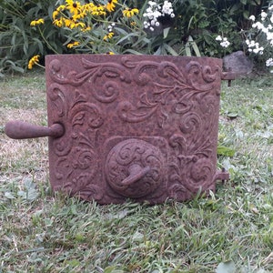 Antique Rusty Decorative Cast Iron Stove Door Salvaged Reclaimed New England Barn Treasures