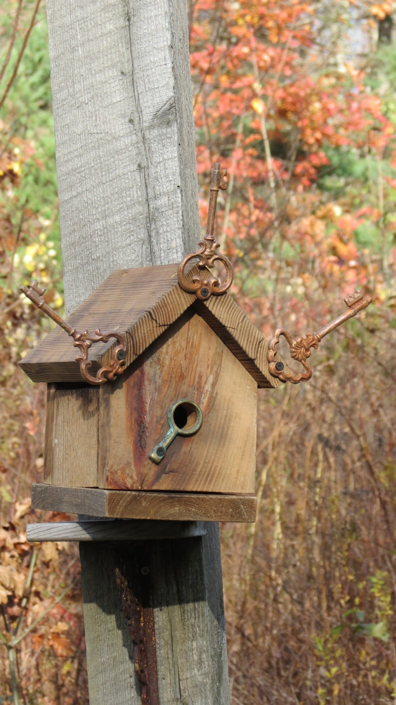 Nichoir à oiseaux en planches de grange récupérées à charnières recyclées, rustiques et personnalisées uniques image 3