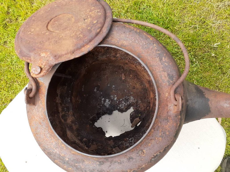 Antique Rusty Cast Iron Tea Kettle Salvaged Repurposed Etsy