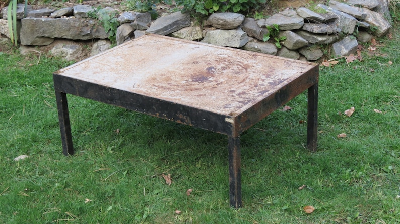 Vintage Salvaged Rusty Industrial Metal Table