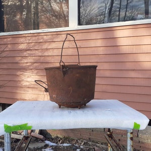 Rare Antique Rusty Cast Iron Cauldron with Dual Handles Farm Fresh Finds Old New England Barn Treasures