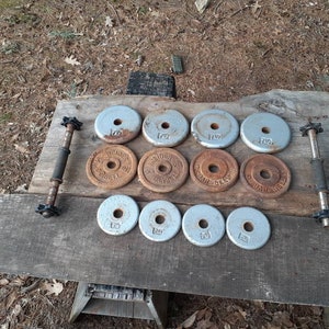 Vintage Cast Iron Dumbell Weight Set Home Health and Fitness Solo  Exercise