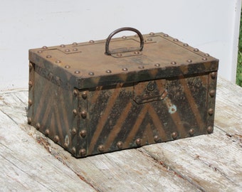 Antique Heavy Metal Lockbox Farm Fresh Maine Barn Treasure