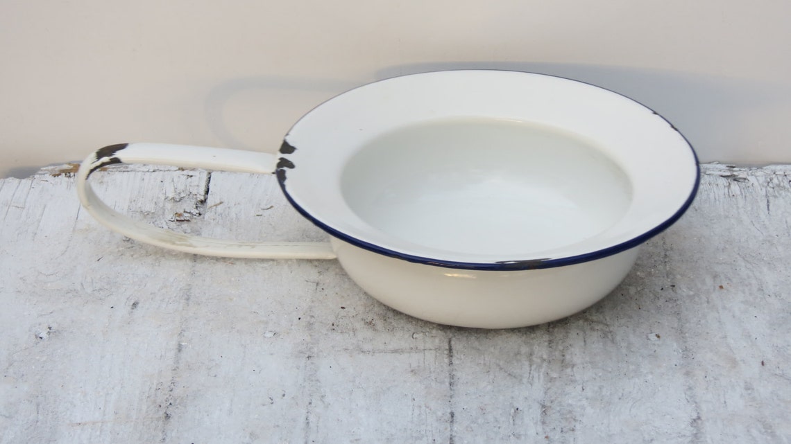 Vintage Enamel Bed Pan With Character Etsy