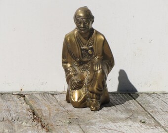 Old Heavy Brass Statue Oriental Kneeling Man