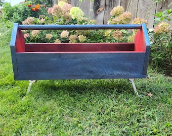 Unique Rustic Reclaimed Salvaged Barn Wood Toolbox With Custom Bent Welded Wrench Feet
