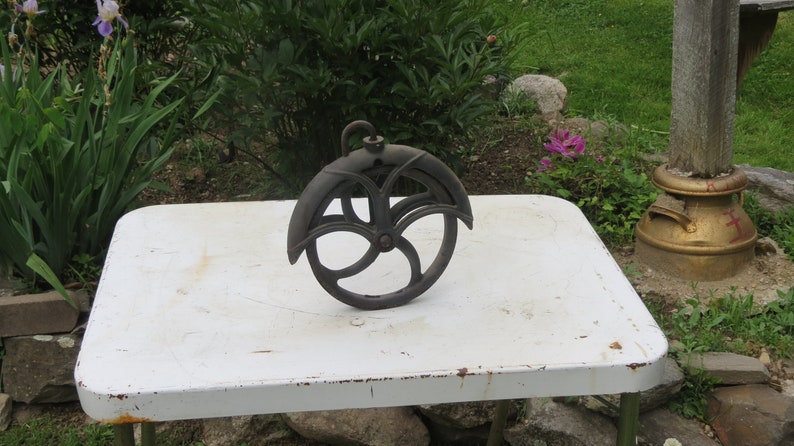 Vintage Black Iron Pulley DIY Repurpose Light Salvaged Barn Finds image 1