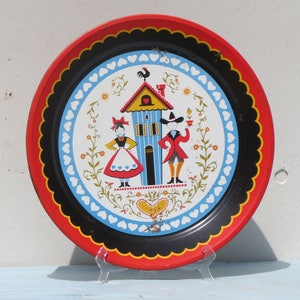 Large Vintage Round Primitive Tin Plate