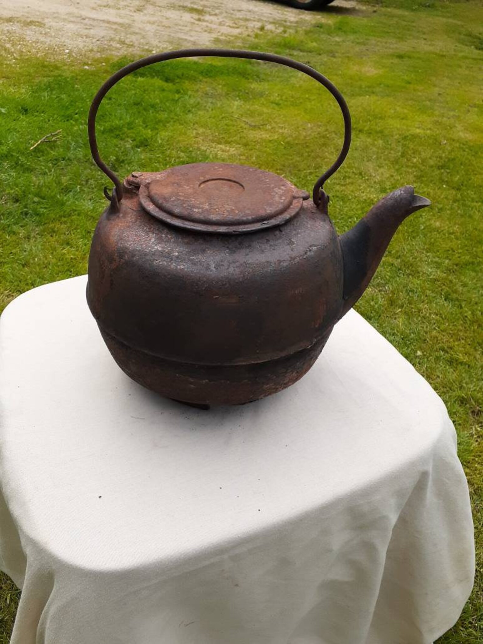 Antique Rusty Cast Iron Tea Kettle Salvaged Repurposed Etsy
