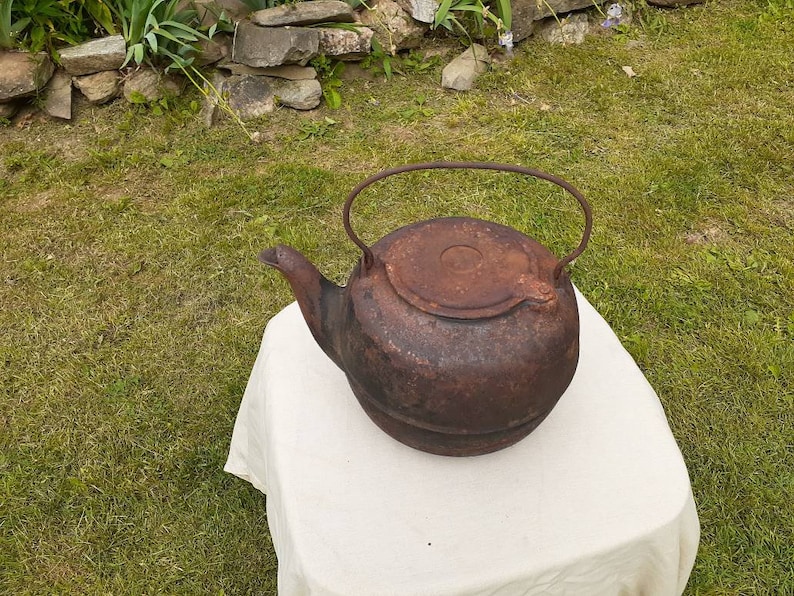 Antique Rusty Cast Iron Tea Kettle Salvaged Repurposed Etsy