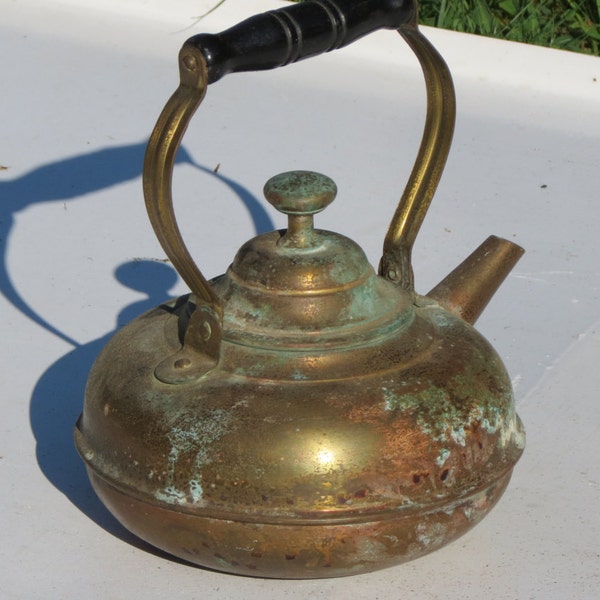 Vintage Farm Fresh Barn Treasure Brass Teapot with Extensive Patina