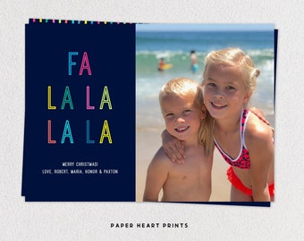 Bright holiday photo card, colorful Christmas photo card - FaLaLa