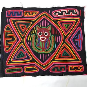 Mola Panel 13x16 Art by Kuna Indian Tribe of Panama Textile 3 Layer Panel of a Bat Animal Totem