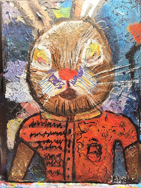 Abstract Portrait Painting: Textured Mixed Media Art, "Freddy"