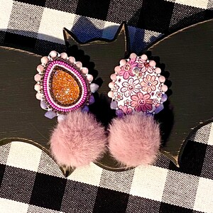 Floral Pumpkin Pom Pom earrings