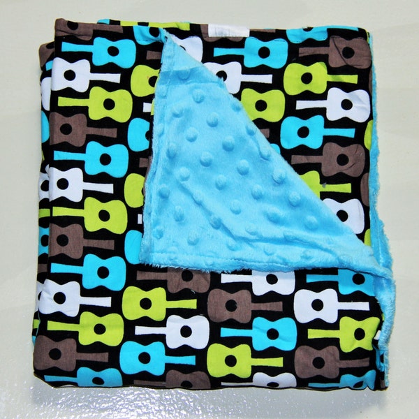 Multi-Color Guitar Blanket w/ Blue Minky, Gender Neutral Gift, Baby Boy Blanket, Baby Gift, Photo Prop, Welcome Baby, Hospital Gift