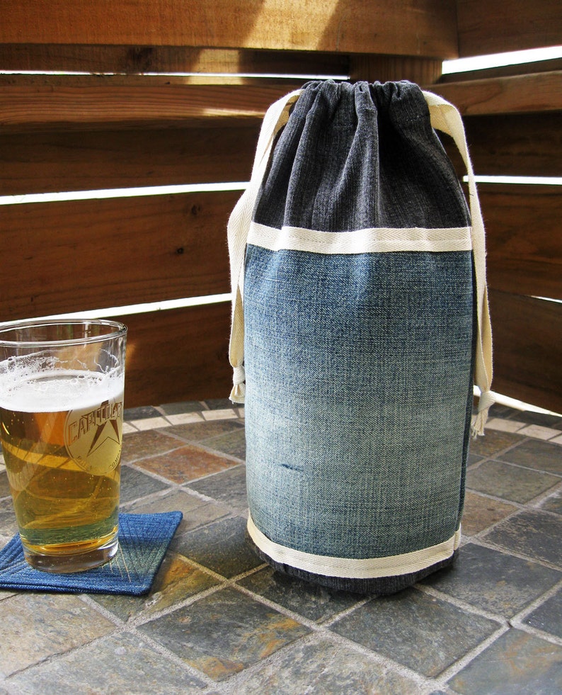Denim Beer Growler Tote Etsy