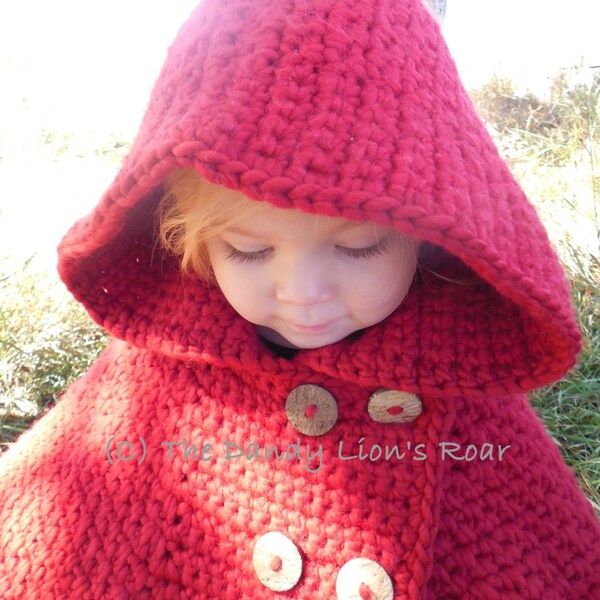 INSTANT PDF DOWNLOAD Crochet Pattern for the Red Riding Hood Cape, sizes Infant, Toddler, Child and Adult