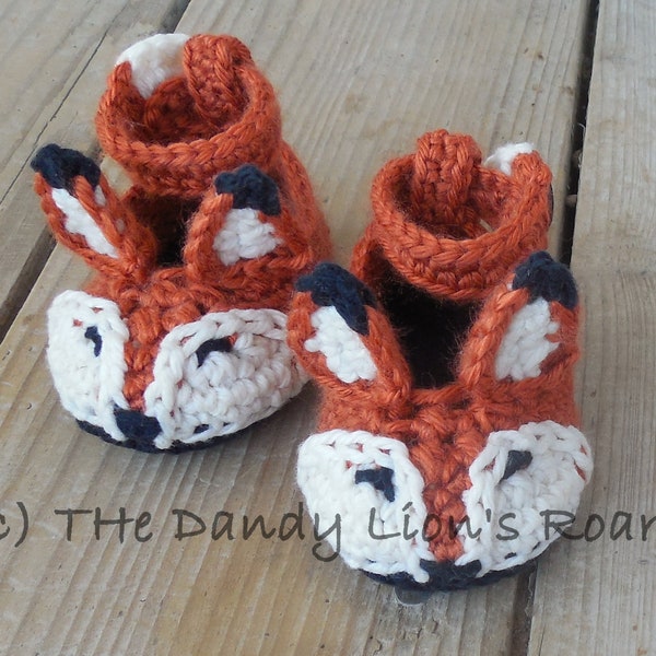 CROCHET PATTERN, The Fern Fox Booties, Baby and Toddler Sizes 0, 1, 2, 3, 4, 5, and 6, Instant PDF Download