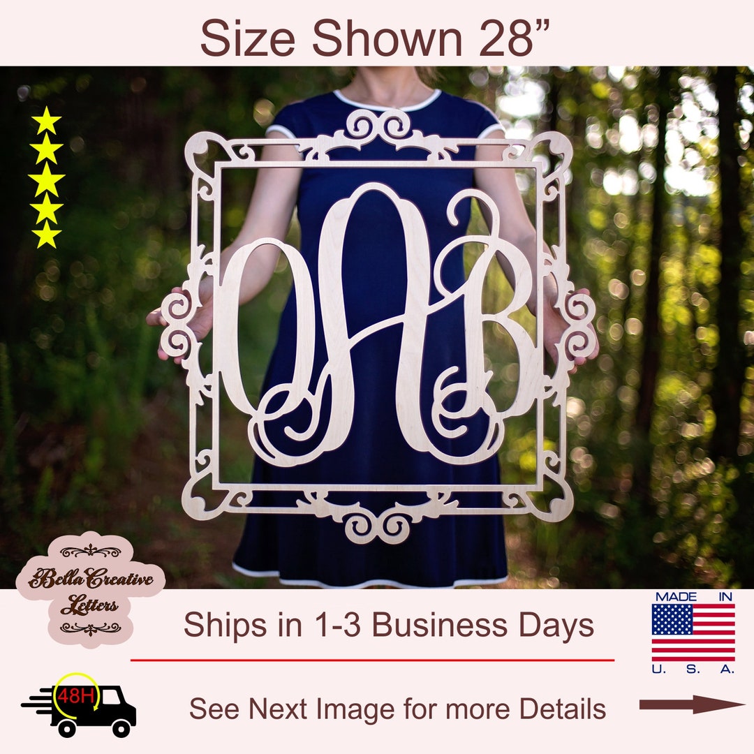 Wooden Monogram Wall Hanging Flower Border Monogram Bedroom Etsy