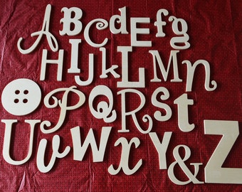 Unpainted Wooden Alphabet Set with mixed fonts and sizes, Unfinished Natural Wood ABC Learning Wall