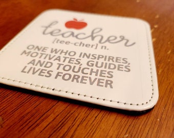 Single Faux Leather Coaster "teacher"