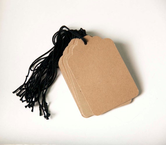 12 Kraft Gift Tags W/ Black String 