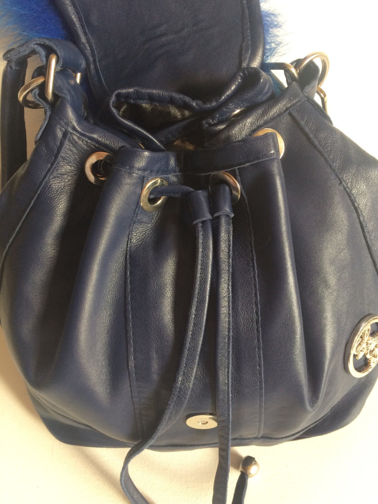 Bag Handbag Real Raccoon Fur Royal Blue Crossbody Shoulder Bag Cowhide ...