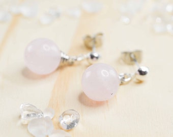 Amethyst delicate and discrete ear studs in stone, nails fine gemstone balls for women, ideal gift