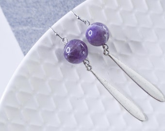 Long earrings stone and charms drops, elegant earrings, discreet for woman, perfect gift for her