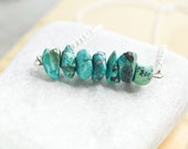 Raw Stone Bar Necklace with Irregular rough turquoise beads necklace, Dainty Delicate Minimalist Crystal Gemstone necklace of raw gemstones