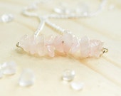 Raw Pink Quartz Stone Bar Necklace with Irregular rough beads necklace, Dainty Delicate Minimalist Crystal Gemstone necklace of gemstones