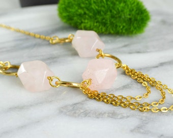 Rose quartz necklace and brass